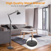 Lepower Floor Lamp, Swing Arm Floor Lamp, Industrial Floor Lamp With Heavy Metal Base, E26 Lamp Base Standing Reading Lamp, Modern Floor Lamp For Home Office, Living Room, Bedroom Black