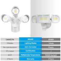 Leonlite Led Security Lights Motion Sensor, Adjustable 3 Heads Outdoor Flood Light, 30W(180W Equiv.), 3 Lighting Modes, Dusk To Dawn Security Light, Etl Listed, 5000K Daylight, Bronze