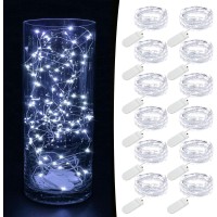 Mumuxi Led Fairy Lights Battery Operated String Lights [12 Pack] 7.2Ft 20 Battery Powered Led Lights | Mini Lights, Centerpiece Table Decorations, Wedding Party Bedroom Mason Jar Christmas, Cool White