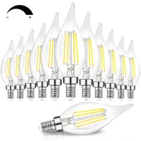 Tobusa Dimmable E12 Candelabra Led Bulbs 60 Watt Incandescent Equivalent, 5000K Daylight White, Clear Filament Chandelier Light Bulb 6W, 600Lm, Ca11 Vintage Ceiling Fan With Flame Tip, 12-Pack