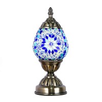 Anton Turkish Table Lamp Handmade Mosaic Glass Egg Shaped Moroccan Lantern Decorative Desk Night Light For Bedroom Living Room With E12 Led Bulb (Blue)