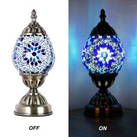 Anton Turkish Table Lamp Handmade Mosaic Glass Egg Shaped Moroccan Lantern Decorative Desk Night Light For Bedroom Living Room With E12 Led Bulb (Blue)