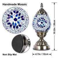 Anton Turkish Table Lamp Handmade Mosaic Glass Egg Shaped Moroccan Lantern Decorative Desk Night Light For Bedroom Living Room With E12 Led Bulb (Blue)