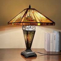 Capulina Tiffany Table Lamp Motherdaughter Vase 3Light Amber Brown Mission Style Stained Glass 16X16X24 Inches Desk Reading L