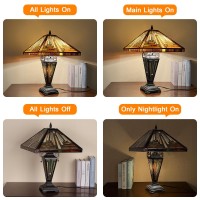 Capulina Tiffany Table Lamp Motherdaughter Vase 3Light Amber Brown Mission Style Stained Glass 16X16X24 Inches Desk Reading L