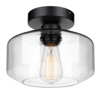 Maxvolador Industrial Semi Flush Mount Ceiling Light, Clear Glass Pendant Lamp Shade, Farmhouse Lighting For Hallway, Vintage Hanging Light Fixtures