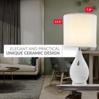 Macally Bedside Lamp With Usb Ports - Stylish Ceramic Base With Built In Led Bulb (3000K) - Touch Control Table Lamp And 3 Brightness Levels - Ultra Fast Charging Lamp For Nightstand, Desk, And Tables