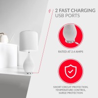 Macally Bedside Lamp With Usb Ports - Stylish Ceramic Base With Built In Led Bulb (3000K) - Touch Control Table Lamp And 3 Brightness Levels - Ultra Fast Charging Lamp For Nightstand, Desk, And Tables