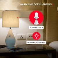 Macally Bedside Lamp With Usb Ports - Stylish Ceramic Base With Built In Led Bulb (3000K) - Touch Control Table Lamp And 3 Brightness Levels - Ultra Fast Charging Lamp For Nightstand, Desk, And Tables