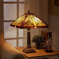 Capulina Tiffany Style Table Lamp Mission Style Tiffany Lamp 2Light 16X16X24 Inches Amber Brown Stained Glass Desk Lamp Decor F