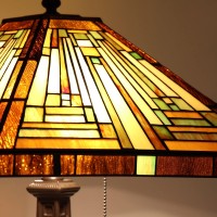 Capulina Tiffany Style Table Lamp Mission Style Tiffany Lamp 2Light 16X16X24 Inches Amber Brown Stained Glass Desk Lamp Decor F