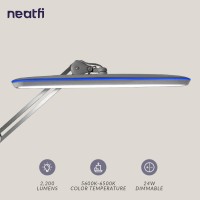 Neatfi Xl 2,200 Lumens Led Task Lamp With Clamp, 24W, 117 Pcs Smd Led, 23 Inches Ultra Wide Lamp, 4 Level Brightness Dimmable, Eye-Caring Led Lamp, Glare Free (Silver)