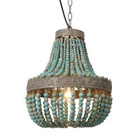 Newrays Wood Bead Chandelier Pendant Lights Gray Blue Finishing Retro Vintage Antique Rustic Kitchen Ceiling Lamp Light Fixtures