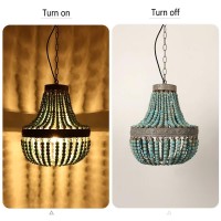 Newrays Wood Bead Chandelier Pendant Lights Gray Blue Finishing Retro Vintage Antique Rustic Kitchen Ceiling Lamp Light Fixtures