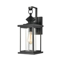 Minersville 1-Light Outdoor Sconce In Matte Black With Antique Speckled Glass