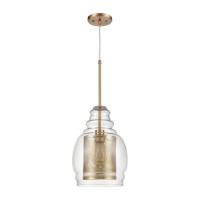 Herndon 1-Light Pendant In Antique Gold With Clear Glass And Antique Gold Perforated Metal Cylinder