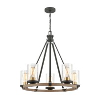 Geringer 5-Light Chandelier In Charcoal And Beechwood With Seedy Glass