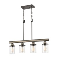 Beaufort 4-Light Island Light In Anvil Iron And Distressed Antique Graywood With Seedy Glass