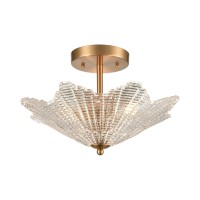 Radiance 3-Light Semi Flush In Satin Brass With Clear Textured Glass