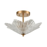 Radiance 3-Light Semi Flush In Satin Brass With Clear Textured Glass