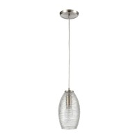 Frazzle 1-Light Mini Pendant In Satin Nickel With Horizontally Textured Clear Glass