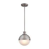 Calabria 1-Light Mini Pendant In Weathered Zinc And Polished Nickel With Frosted Glass