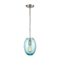 Ellipsa 1-Light Mini Pendant In Satin Nickel With Light Blue Glass