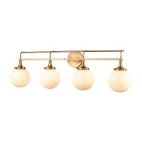 Beverly Hills 4-Light Vanity Light In Satin Brass With White Feathered Glass