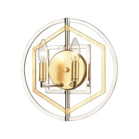 Geosphere 2-Light Sconce In Polished Nickel And Parisian Gold Leaf