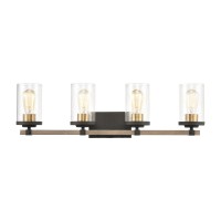 Geringer 4-Light Vanity Light In Charcoal And Beechwood With Seedy Glass