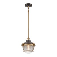 Seaway Passage 1-Light Mini Pendant In Oil Rubbed Bronze And Satin Brass With Clear Ribbed Glass