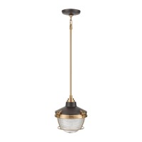 Seaway Passage 1-Light Mini Pendant In Oil Rubbed Bronze And Satin Brass With Clear Ribbed Glass