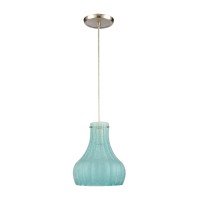 Coastal Scallop 1-Light Mini Pendant In Satin Nickel With Seafoam Sugar Scavo Glass