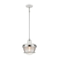 Seaway Passage 1-Light Mini Pendant In White And Polished Nickel With Clear Ribbed Glass