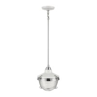 Seaway Passage 1-Light Mini Pendant In White And Polished Nickel With Clear Ribbed Glass