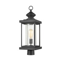 Minersville 1-Light Outdoor Post Mount In Matte Black With Antique Speckled Glass