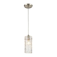 Roubaix 1-Light Mini Pendant In Satin Nickel With Heavily Textured Amber Glass