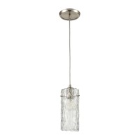 Roubaix 1-Light Mini Pendant In Satin Nickel With Heavily Textured Amber Glass