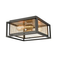 Jarvis 2-Light Flush Mount In Matte Black And Burnished Brass With Burnished Brass Shade