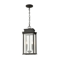 Braddock 2-Light Outdoor Pendant In Architectural Bronze With Seedy Glass Enclosure