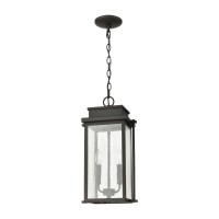 Braddock 2-Light Outdoor Pendant In Architectural Bronze With Seedy Glass Enclosure