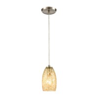 Golden Pasture 1-Light Mini Pendant In Satin Nickel With Gold And Amber Mottled Glass