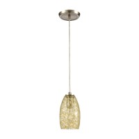 Golden Pasture 1-Light Mini Pendant In Satin Nickel With Gold And Amber Mottled Glass