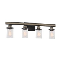 Beaufort 4-Light Vanity Light In Anvil Iron And Distressed Antique Graywood With Seedy Glass