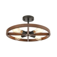 Wheeling 4-Light Semi Flush In Matte Black And Dark Oak