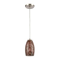 Nature'S Collage 1-Light Mini Pendant In Satin Nickel With Feathered Brown And Red-Toned Glass