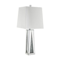 Benjara Contemporary Square Table Lamp With Faux Diamond Inlays, White,Silver& Clear