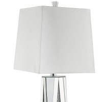 Benjara Contemporary Square Table Lamp With Faux Diamond Inlays, White,Silver& Clear