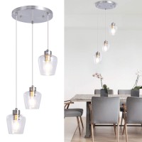 Tehenoo 3-Light Glass Pendant Light, Classic Cluster Chandelier,Brushed Nickel Hanging Lighting Fixture With Clear Glass Shades For Kitchen Island, Dinning Room, Bar, Cafe