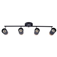 Tehenoo Adjustable Track Lighting Kit, 4-Lights Ceiling Light Gu10 Bulb With Metal And Wood Shade For Living Room, Kitchen, Utility Room (Black)